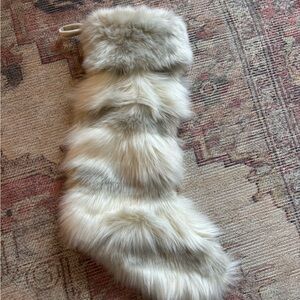 Anthropologie Faux Fur Holiday Stocking - Gray and Cream